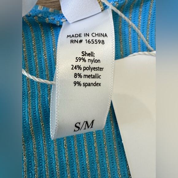 NWT Andie Swim x Mindy Kaling The Maya Sarong Blue With Gold Stripe Size S/M - Picture 9 of 11